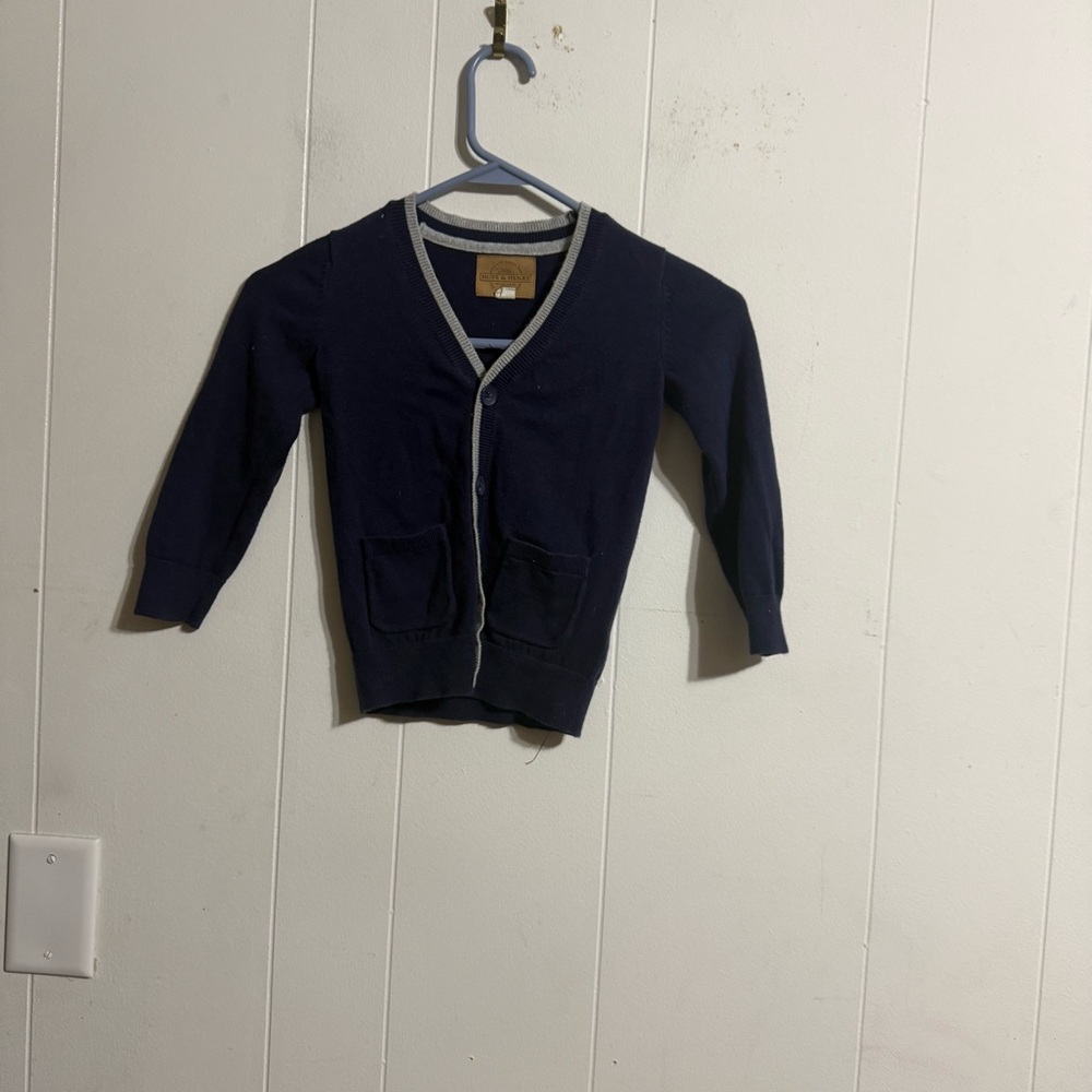 Navy Blue Cardigan with‎ Gray Trim